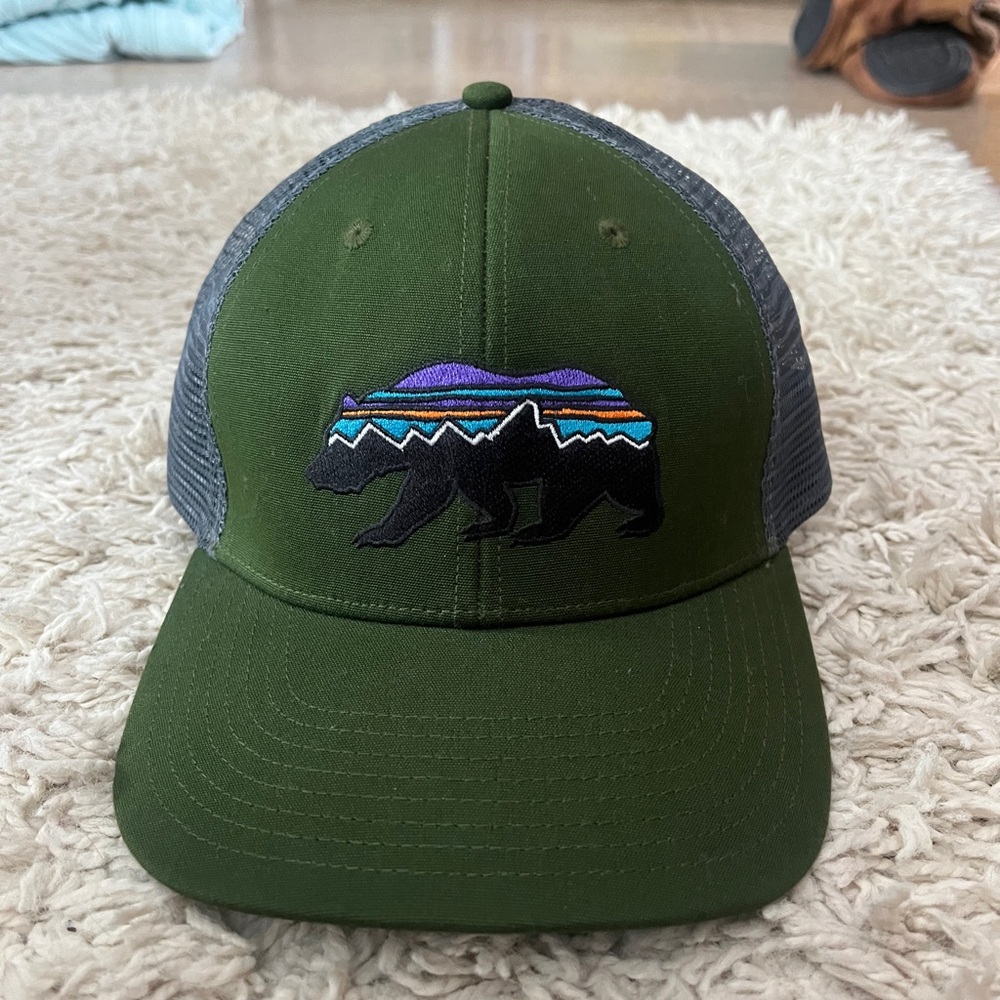 Patagonia Green Trucker Hat with Bear Design